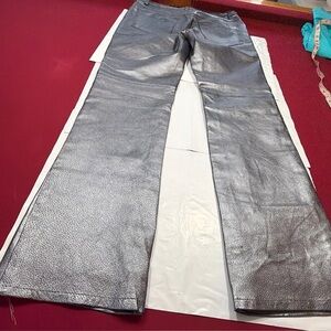 Metrostyle SILVER LEATHER Pants Lined moto Women’s Size 6 Bootcut Biker Zip Up